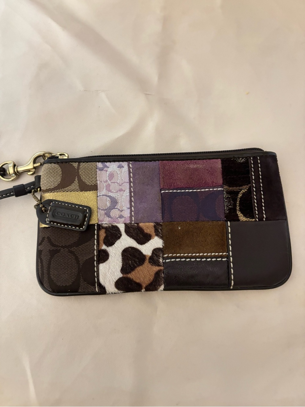 Coach Multi-Color Patchwork Wristlet with Leopard Accent